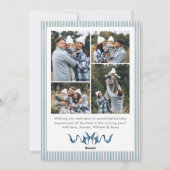 Dusty Blue Stripped Blue Bow Christmas 5 Photo Feestdagenkaart (Achterkant)