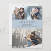 Dusty Blue Stylish Photo Collage Sla onze datum op Save The Date (Voorkant)