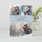 Dusty Blue Stylish Photo Collage Sla onze datum op Save The Date (Staand voorkant)