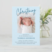 Dusty Blue Subtle Cross Handschreven Christening Kaart (Staand voorkant)