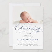 Dusty Blue Subtle Cross Script Christening Boy Kaart (Voorkant)