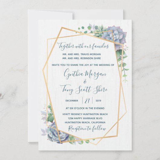 Dusty Blue Succulent Cactus Invitation Kaart (Voorkant)