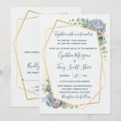 Dusty Blue Succulent Cactus Invitation Kaart (Voorkant / Achterkant)