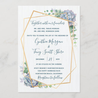 Dusty Blue Succulent Cactus Invitation Kaart