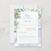 Dusty Blue Succulenten Groen Bruiloft RSVP (Voorkant)
