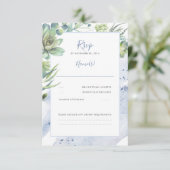 Dusty Blue Succulenten Groen Bruiloft RSVP (Staand voorkant)