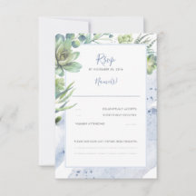 Dusty Blue Succulenten Groen Bruiloft RSVP