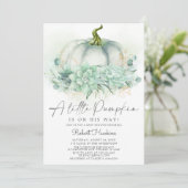 Dusty Blue Succulents Pumpkin Herfst Baby shower Kaart (Staand voorkant)