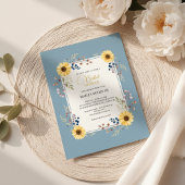 Dusty Blue Sunflower Bridal Shower Gold Frame Kaart