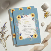 Dusty Blue Sunflower Bridal Shower Gold Frame Kaart