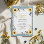 Dusty Blue Sunflower Bridal Shower Gold Frame Kaart