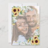 Dusty Blue Sunflower Vellum Overlay Foto Weddensch Kaart (Voorkant)