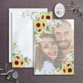 Dusty Blue Sunflower Vellum Overlay Foto Weddensch Kaart