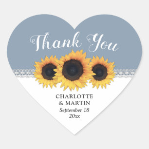 Dusty Blue Sunflower Weddenschap Bedankt Hart Sticker