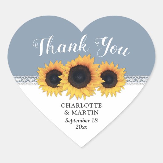 Dusty Blue Sunflower Weddenschap Bedankt Hart Sticker (Voorkant)