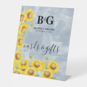 Dusty Blue Sunflower Weddenskaarten & cadeaus Reclamebord Met Voetstuk