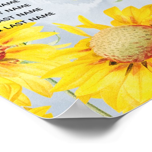Dusty Blue Sunflower Wedding Seating Chart Poster (Hoek)