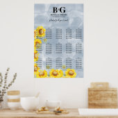 Dusty Blue Sunflower Wedding Seating Chart Poster (Keuken)