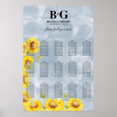 Dusty Blue Sunflower Wedding Seating Chart Poster (Voorkant)