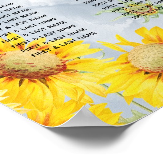 Dusty Blue Sunflower Wedding Seating Chart Poster (Hoek)