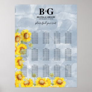 Dusty Blue Sunflower Wedding Seating Chart Poster