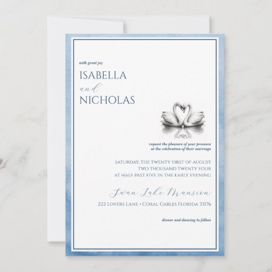 Dusty Blue Swan Lake Huwelijksuitnodiging Kaart (Voorkant)