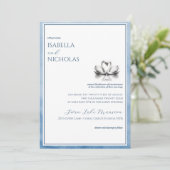 Dusty Blue Swan Lake Huwelijksuitnodiging Kaart (Staand voorkant)