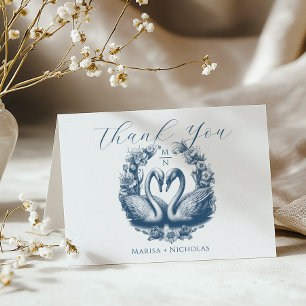 Dusty Blue Swan Lake Wedding Dank je wel kaart