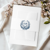 Dusty Blue Swan Wedding Belly Band Monogram Crest Uitnodigingen Wikkel