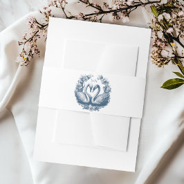 Dusty Blue Swan Wedding Belly Band Monogram Crest Uitnodigingen Wikkel