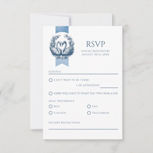 Dusty Blue Swan Wedding RSVP Kaart (Voorkant)