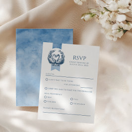 Dusty Blue Swan Wedding RSVP Kaart
