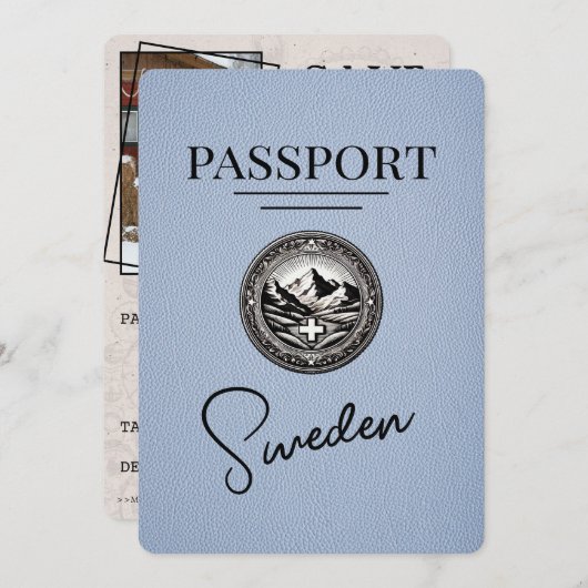Dusty Blue Sweden Passport Bewaar de datum Save The Date (Voorkant / Achterkant)