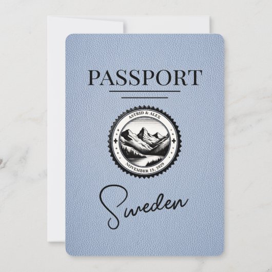 Dusty Blue Sweden Passport Wedding Invitation Kaart (Achterkant)