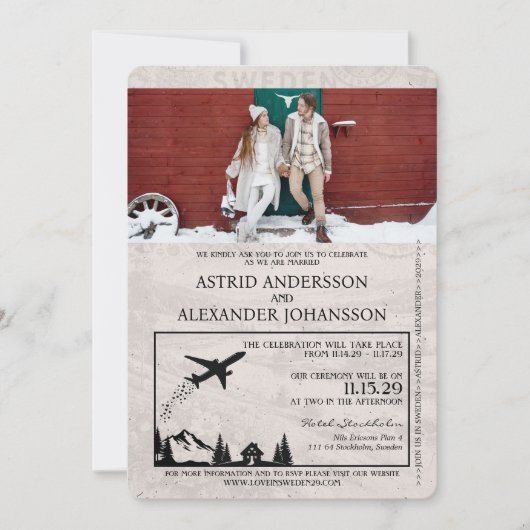 Dusty Blue Sweden Passport Wedding Invitation Kaart (Voorkant)