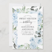 Dusty Blue Sweet Zestien Verjaardagsfeestuitnodigi Kaart (Voorkant)