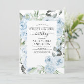 Dusty Blue Sweet Zestien Verjaardagsfeestuitnodigi Kaart (Staand voorkant)