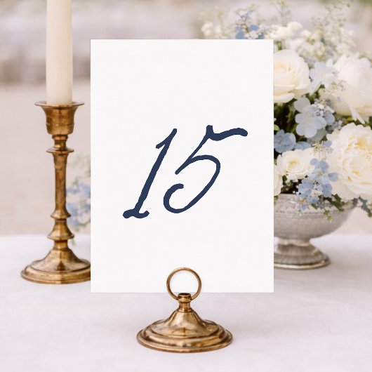 Dusty Blue Table 15 – French Stripe Wedding Kaart