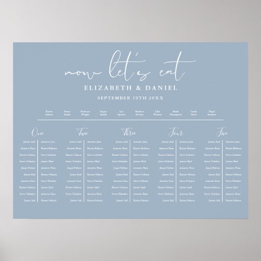 Dusty Blue Table Plan Wedding Seating Chart Poster (Voorkant)