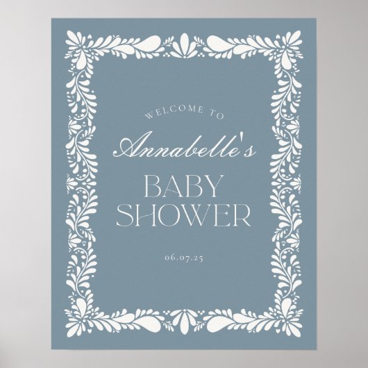 Dusty Blue Talavera Fiesta Baby shower Welkom Poster (Voorkant)