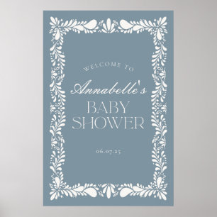 Dusty Blue Talavera Fiesta Baby shower Welkom Poster