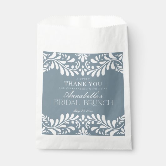 Dusty Blue Talavera Fiesta Bruids Brunch Dessert Bedankzakje (Voorkant)