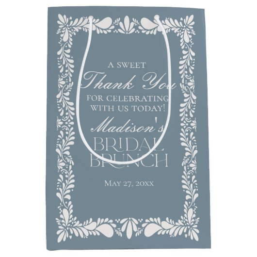 Dusty Blue Talavera Fiesta Bruids Brunch Favoriete Medium Cadeauzakje (Voorkant)