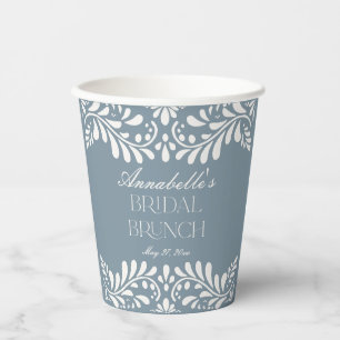 Dusty Blue Talavera Spaanse Fiesta Bruids Brunch Papieren Bekers