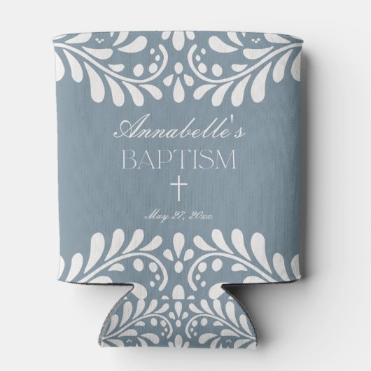 Dusty Blue Talavera Spaanse Fiesta doopgunsten Blikjeskoeler (Achterkant)