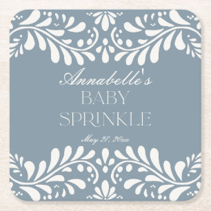 Dusty Blue Talavera Spanish Fiesta Baby Sprinkle Kartonnen Onderzetters