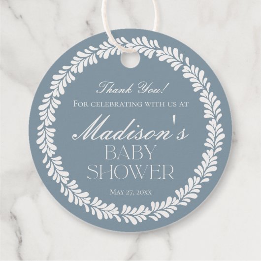 Dusty Blue Talavera Spanish Fiesta Boy Baby shower Bedankjes Labels (Achterkant)