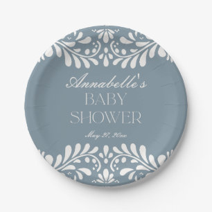 Dusty Blue Talavera Spanish Fiesta Boy Baby shower Papieren Bordje