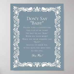 Dusty Blue Talavera Tegel Dont Say Baby shower Gam Poster