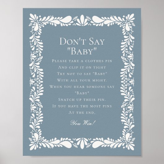 Dusty Blue Talavera Tegel Dont Say Baby shower Gam Poster (Voorkant)